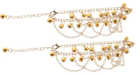 WBDWWTD Chaîne de Cheville Multicouche bohème dorée pour Spectacles de Danse fêtes, Bijoux de Pied Luxueux avec clochettes sophistiquées ornées de Cloches pour Femmes
