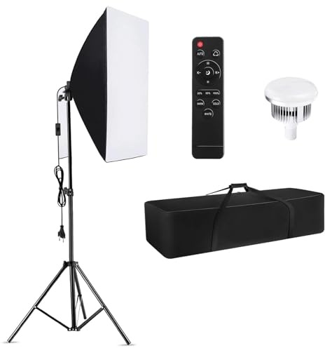 Andoer Set di illuminazione Fotografica Softbox Professionale Attrezzatura Studio con Softbox 60x60 cm 2800-5700K Lampada Temperatura 85W con Telecomando e Treppiede Luce (spina UE)