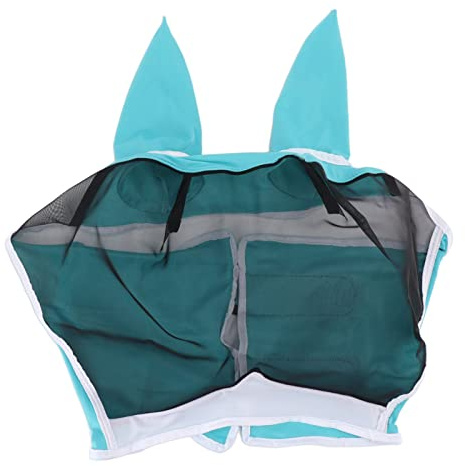 Fafeims Máscara contra Moscas de Caballo, Protección UV de Malla Transpirable Elástica con Cubierta para Las Orejas, para Protección de la Cara del Caballo (Largo 47x38x27cm/18,5x14,96x10,63