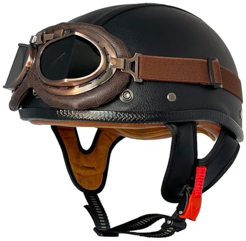 Aperto Casco Retrò Moto Caschi Cromwell Vintage Con Occhiali Caschi Jet E Demi-Jet Approvato DOTECE Casco Mezzo Scodella Per Adulti Uomini Donne Fodera Rimovibile M,M:57-58CM