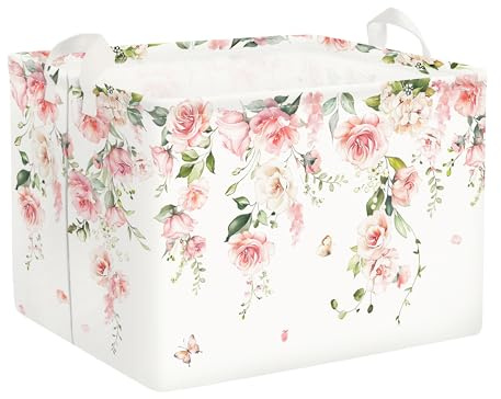 Clastyle Cestos Almacenaje Flor Cajas de Almacenaje Padres Ropa para Juguete Ropa Cesta Ropa Sucia para Baño, Rosa, 40x30x30 cm