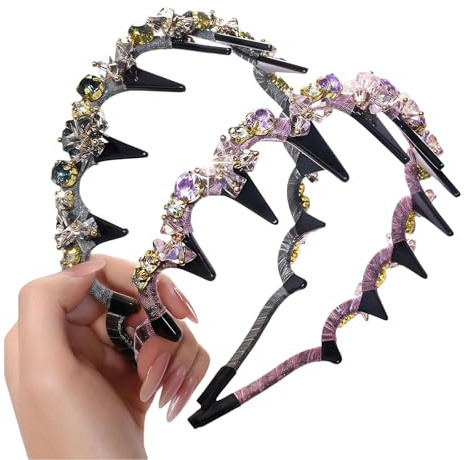 Cosblisvia Diademas Mujer 2 Piezas Diadema Zigzag Cristal Ancha con Dientes para Mujeres Niñas Damas de Honor Fiesta Boda Estilo Diario Lila y Gris