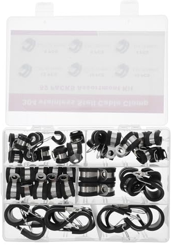 FUOYLOO Stainless Steel Rubber Cushioned Pipe Clamps and 6.5 Mm Mounting Hole with Doubleriveted Edges 52pcs High Temperature Resistant Sturdy Hose Clamps for Cable and Wiring Lines