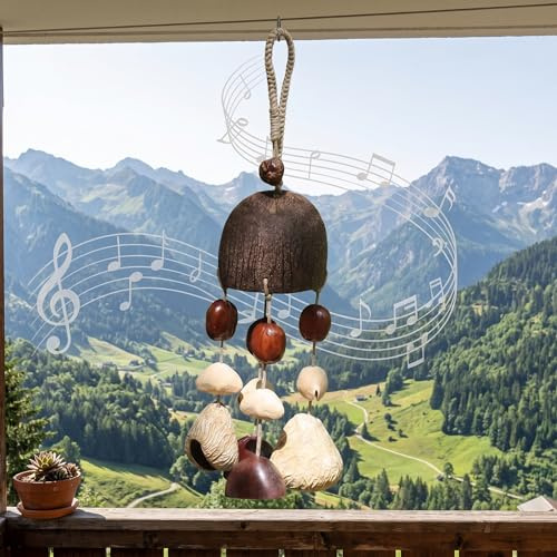 Klangspiel aus Nussschalen und HolzWindspiele für Draußen Hängend, Windspiel für Garten und Balkon, Boho Deko für Drinnen und Draußen, Meditationsgeschenk