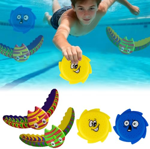 ACAREY 4 Stück Unterwasser Tauchspielzeug für Kinder, Teufel Fisch Pool Spielzeug, Gleitet Unter Wasser Spielzeug Schatzsuchen für Strand, Pool, Sommerliche Wasserparty (Set B)