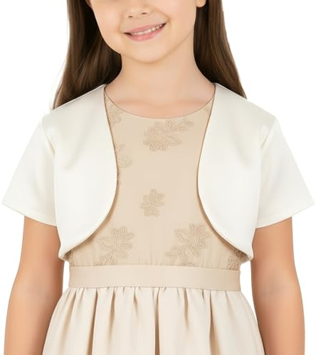 BlackButterfly Bambini Raso Manica Corta Bolero Ragazze (Avorio, 13-14 Anni)