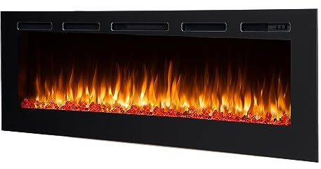 BALDERIA Elektrokamin Fiamma 68 | Elektrischer Einbaukamin mit 3D-Flammeneffekt, Heizung 2000W, LED-Beleuchtung, Kamin mit Fernbedienung, Timer, Startsteuerung & Thermostat | Schwarz