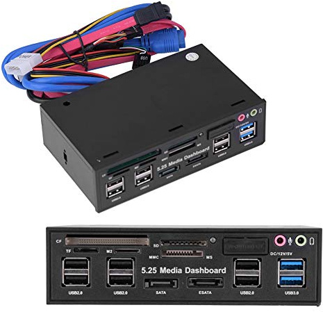 Lector de tarjetas interno, panel frontal de audio de panel frontal de 5.25 pulgadas, lector de tarjetas todo en 1 con USB 3.0/2.0 HUB eSATA SATA lector de tarjetas múltiple (M2/TF/SD/MMC/MS/CF)