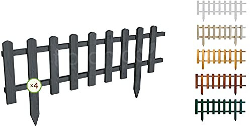 Floranica 4 Stk. Beeteinfassung Steckzaun Zierzaun 40 cm x 100 cm Anthrazit Gartenzaun aus Holz Dekozaun Lattenzaun Rasenkante imprägniert Umzäunung für Garten Wege Beeten