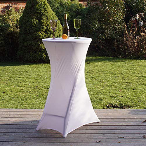 TRUTZHOLM Partytisch mit Husse Ø 60cm / Höhe ca.110 cm Bistrotisch Stehtisch Klapptisch Biertisch weiß klappbar wetterfest (weiß)