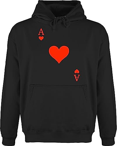 Hoodie Herren Pullover Männer - & Fasching - Herz Ass Kartenspiel Karneval Kostüm I Ace of Hearts - M - Schwarz - outfit faschings a hoody oberteile karnevals karten pulli fasching+hoodie+herren