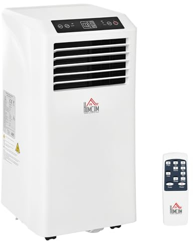 HOMCOM Climatiseur portable 9.000 BTU/h 2,6KW - ventilateur, déshumidificateur - réfrigérant naturel R290 - capacité de couv. max. de 28 m² - télécommande - débit d'air 360 m³/h - blanc
