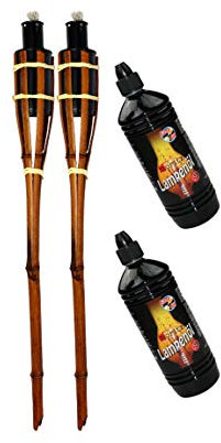 Moritz 2X Bambusfackeln Fackel 90 cm Dunkelbraun + 2X 1000ml Lampenöl Gartenfackel Ölfackeln Garten Deko Öllampe Wegleuchte
