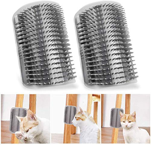 2 Stück Katzen-Selbstfriseur mit Katzenminze, Katzen-Eckkratzer, Wandecke mit Massagekamm, Körper- und Kopfkratzer, Fellpflegebürste für lange und kurze Fellkatzen, Hunde