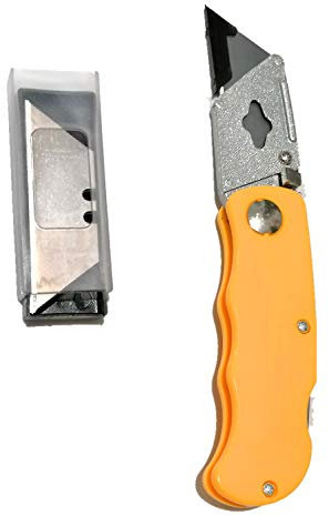 Herran Taglierino Pieghevole, Coltello Cutter con 5 Lame di Ricambio, Lungo 150mm Giallo/Arancione
