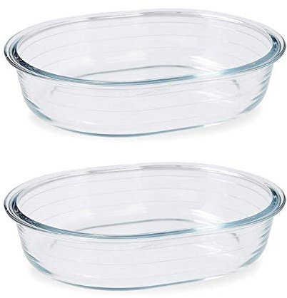 Pyrex Essentials Glass Oval Pie Dish Tray Heat Restistant 1.5Litre Transparent (Pack of 2)