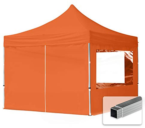 TOOLPORT Gazebo Pieghevole Giardino 3x3m - 4 Laterali Alluminio Telo Idrorepellente Padiglione Mercati Sagre Arancione