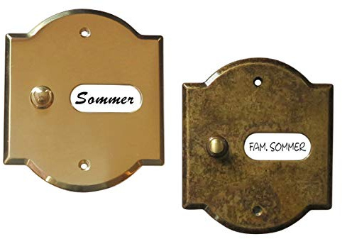Messing brünierte oder polierte-Gussklingel-140 x 120 x 6 mm Ø-Türklingel-Zur Selbstbeschriftung-Klingelplatte-Klingel-Klingelknopf (Messing antikbrüniert)