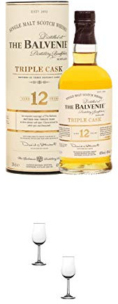 Balvenie 12 Jahre Triple CASK Single Malt Whisky 0,2 Liter (Halbe) + Nosing Gläser Kelchglas Bugatti mit Eichstrich 2cl und 4cl - 2 Stück