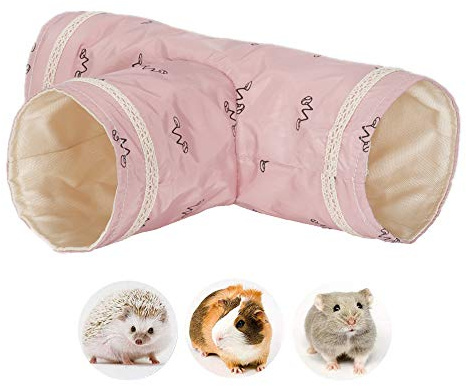 WOLEDOE Túnel plegable para mascotas de 3 vías, túnel de juego de animales pequeños para cobayas, hámsteres sirios, conejo enano, ratas, erizo – rosa