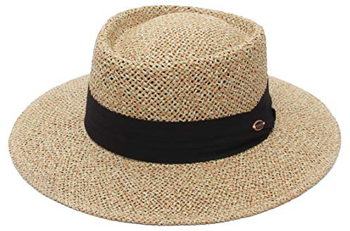 GEMVIE Sombrero Panama de Paja para Playa Hombre ala Ancha Sombrero Fedora Mujer Primavera/Verano Ajustable Caballero