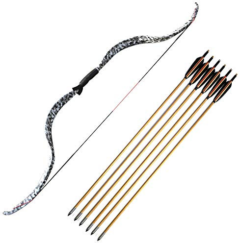 Bogenschießen Traditionelle Bogen und Pfeile Set 20lbs Recurve Bogen Set Langbogen mit 6 Stück Holzpfeilen für Schießübungen und Outdoor Jagd (Pfeil und Bogen 1)