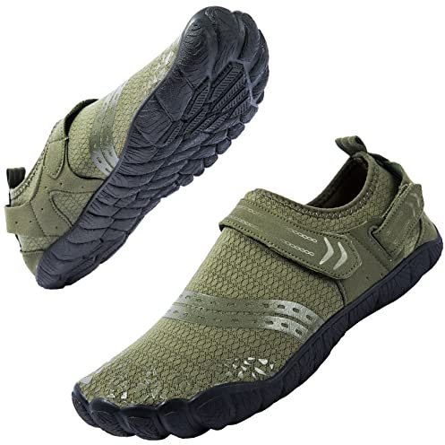 Josaywin Wasserschuhe Herren Schnell Trocknend Barfußschuhe Zehenschuhe rutschfeste Surfschuhe Schwimmschuhe, Armeegrün,49