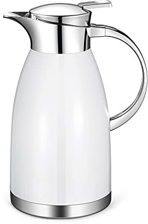 Haosens 1.8 Litre Stainless Steel Coffee Carafe Double Walled Vacuum Insulated Coffee Jug Thermal Jug (White)
