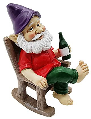 Outdoor Funny Garden Gnomes Decoration Statue Dwarf Figurines Ornament Resin Sculpture Rocking Chair Drinking Gnome Statue For Pation Yard Lawn Indoor Tabletop Home