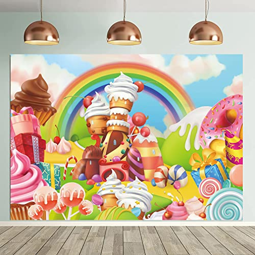 BATE Candy Land toile de fond dessin animé arc-en-ciel crème glacée gâteau bonbons fête photographie arrière-plan enfant fille d'anniversaire décoration bébé douche bannière photo stand accessoire