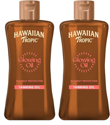 HAWAIIAN Tropic Aceite Solar SPF 0 - Glowing Oil Aceite Bronceador Solar Sin Protección, acelerador del bronceado Fragancia Tropical - 200 ml (Paquete de 2)