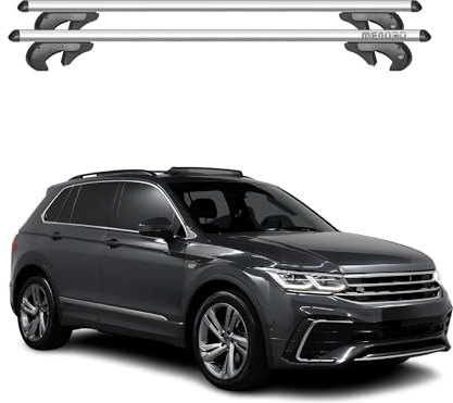 OMAC Dachträger Grundtäger kompatibel mit VW Tiguan Allspace 2016-2024 Aluminium 90kg Silber 2tlg Offene Reling für Fahrradträger, Dachboxen, Skiträger Abschließbar