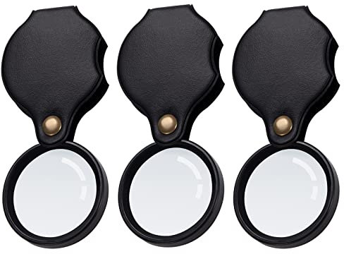 Mini Loupe de Lecture, 8X Grossissante Verre avec Étui de Protection Cortical, Pliage Loupe Grossissante à Main pour Bijoux, Personnes Âgées, Malvoyant, Observation Insectes, 3 Pièces