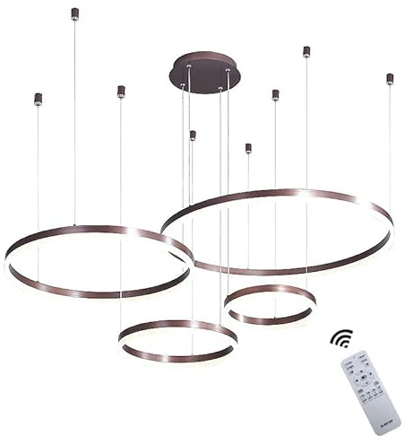 Wandun Moderne LED Pendelleuchte, 4-Ringe Kollektion, Brown Farbe, Verstellbarer HäNgeleuchter, Moderne Deckenleuchte, mit Fernbedienung Dimmbar, 3000k - 6000k, mit Speicherfunktion, 68w