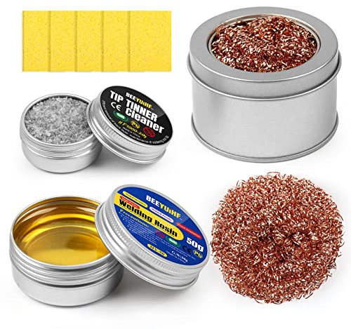 BEEYUIHF Lötspitzenreiniger Set - bleifrei Lötspitzen Reaktivator 16g + Kolophonium Flussmittelpaste (1.76oz/50g) + Lötschwamm Reinigung (50x35x5mm)+Lötspitzenreiniger
