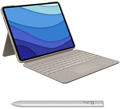 Logitech Combo Touch Custodia con tastiera per iPad Pro da 12,9 pollici (5a, 6a gen - 2021, 2022) e Digital Pencil Crayon (USB-C) (ver. 2018 e succ.) - Layout Italiano QWERTY - Sabbia