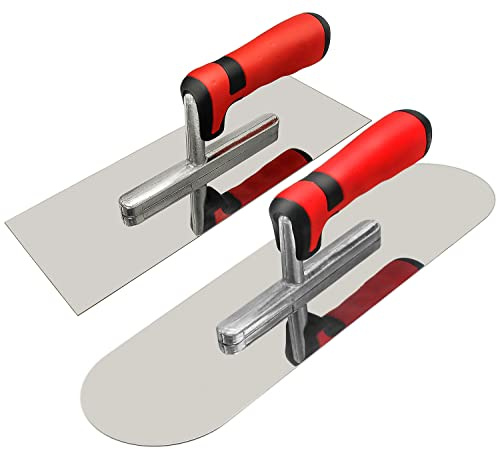 Concrete Tools Set Stainless Steel Flat Finishing Trowel (11 x 4) and Pool Trowel (14 x 4) Drywall Cement Plastering Masonry Construction Hand Kit