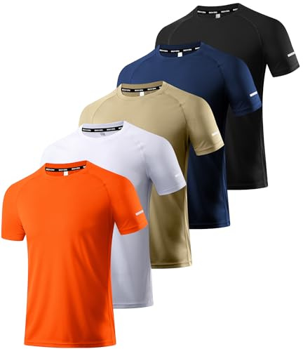 5er Pack Sport Tshirts Herren, Laufshirt Kurzarm T-Shirts Schnelltrocknend Atmungsaktiv Funktionsshirt Mesh Sport Shirt Männer Sportshirt Herren Kurzarm Fitnessshirt Trainingsshirt für Männer 5P03-M