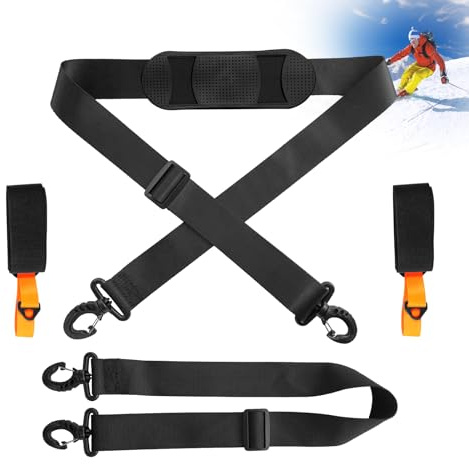 xiaowanwan Sangle de Ski et de Bâtons,Bandoulière de Ski Réglable avec Sangle Chaussures de Ski,Porte Ski pour Equipement de Ski Facile à Transporter (Orange)