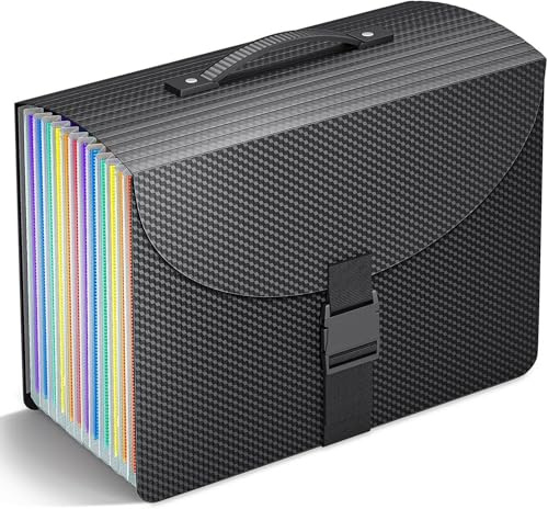 Vanulee File Organiser Box File Folder,13 Pockets Document Organiser Concertina File Expanding Filing Folders for A4 Paperwork,Paper Bills Receipt File Box Filing Cabinet,Sturdy Handle,2 Tabs,Diamond