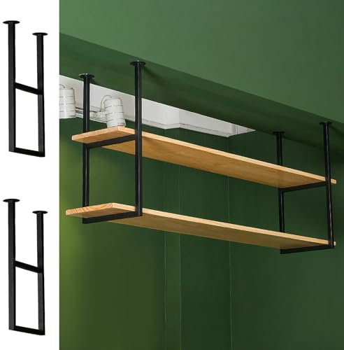 2-lagige Deckenmontage Rohr Regalhalterung (keine Planke), 30 cm x 60 cm Metall Hängende Regal mit Montageschraube, Robuste Regalhalterung, für Küche (Color : Black, Size : 2 Pack)