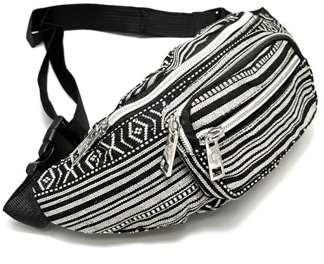 Riñonera Hippie Estilo étnico riñonera para Hombres Mujeres y niños,Multicolor Bolsa para Viajes, Festivales, Vacaciones, Senderismo, Correr, al Aire Libre, Camping (Negro)