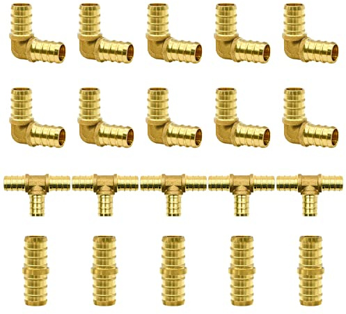20pcs 1/2 PEX Fittings, PEX Brass Crimp Fitting Combo with TeesT, Elbows, Couplings