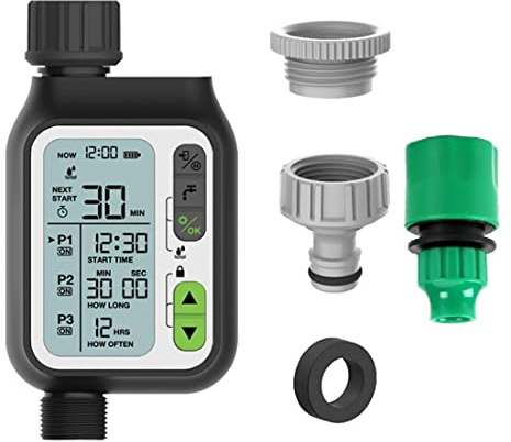 Ashikoi Temporizador de riego automático para jardín con sensor de lluvia, 3 programas separados, sistema de riego controlador de riego