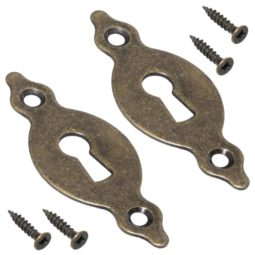 AERZETIX - C73730 - Paire de 2 rosettes plaques 67x27x1.5 mm pour serrure de porte à clé ordinaire - montage vérticale - cache trou de clé - en métal - couleur laiton vieilli - rosace ferrure cylindre