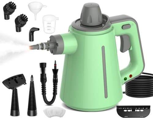 HomHou Portable Steam Cleaner, 380ml Multifunctional Steam Cleaner with Safety Lock and 10 Accessories, Handheld Steam Cleaner for Floor, Carpet, Toilet, Sofa, Car, Window, Oven And Bathroom (Green)