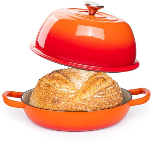 Faitout Émaillé – Cocotte pour Cuisson du Pain au Levain – Cocotte à Pain – Orange, 6 Quarts, 22 cm – par Nuovva