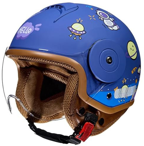 QJWMatic Kinder Motorradhelm Roller Helm Jethelm Mit Sonnenblende Niedlicher Helm Rollerhelm Mofa Helm Für 5 Jahre - 12 Jahre Kid Junge Mädche D,46-54CM