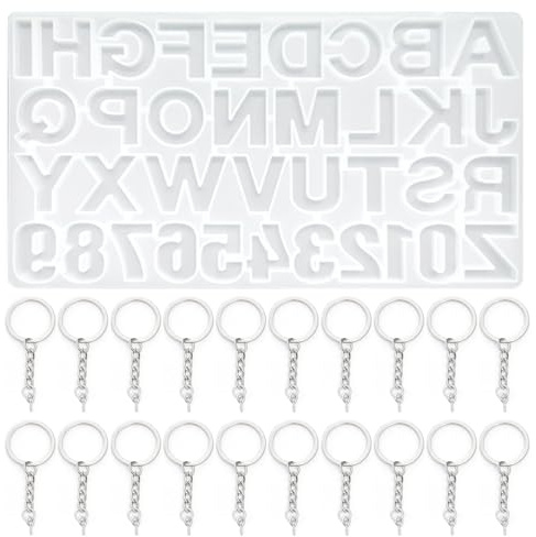 ZBHDEYG 1 stampo in silicone epossidico, 20 portachiavi alfanumerico, stampo in silicone per gesso
