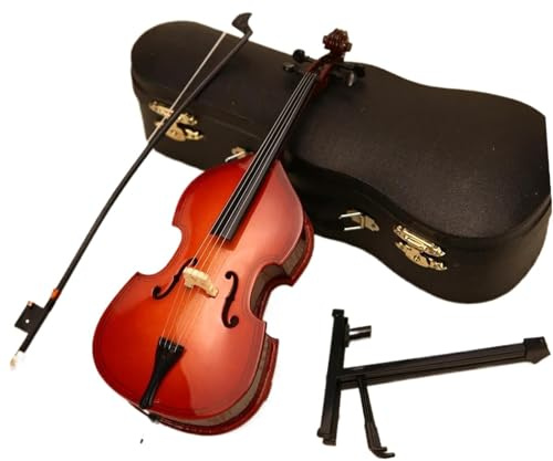Musikinstrument-Ornament-Set Miniatur-Kontrabass-Modell Mit Ständer Und Koffer Mini-Musikinstrument Ornamente Dekor Heimhandwerk(8cm)